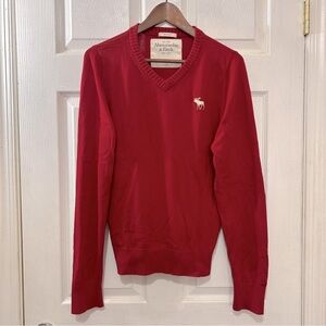 Abercrombie & Fitch V-Neck Sweater Men's Cotton Wool Cashmere Red White Medium
